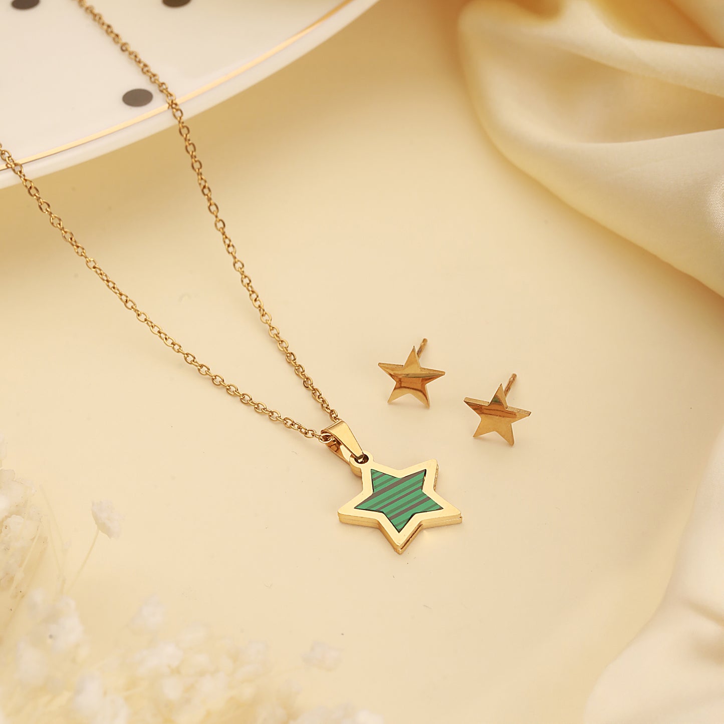 Green Star Jewelry Set for Kids - 18K Gold Plated