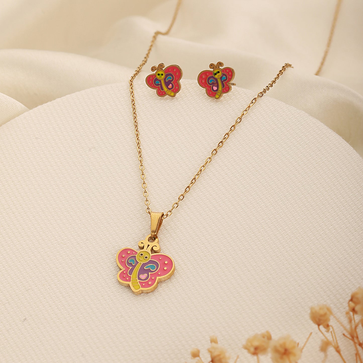 Butterfly Jewelry Set for Kids - 18K Gold Plated