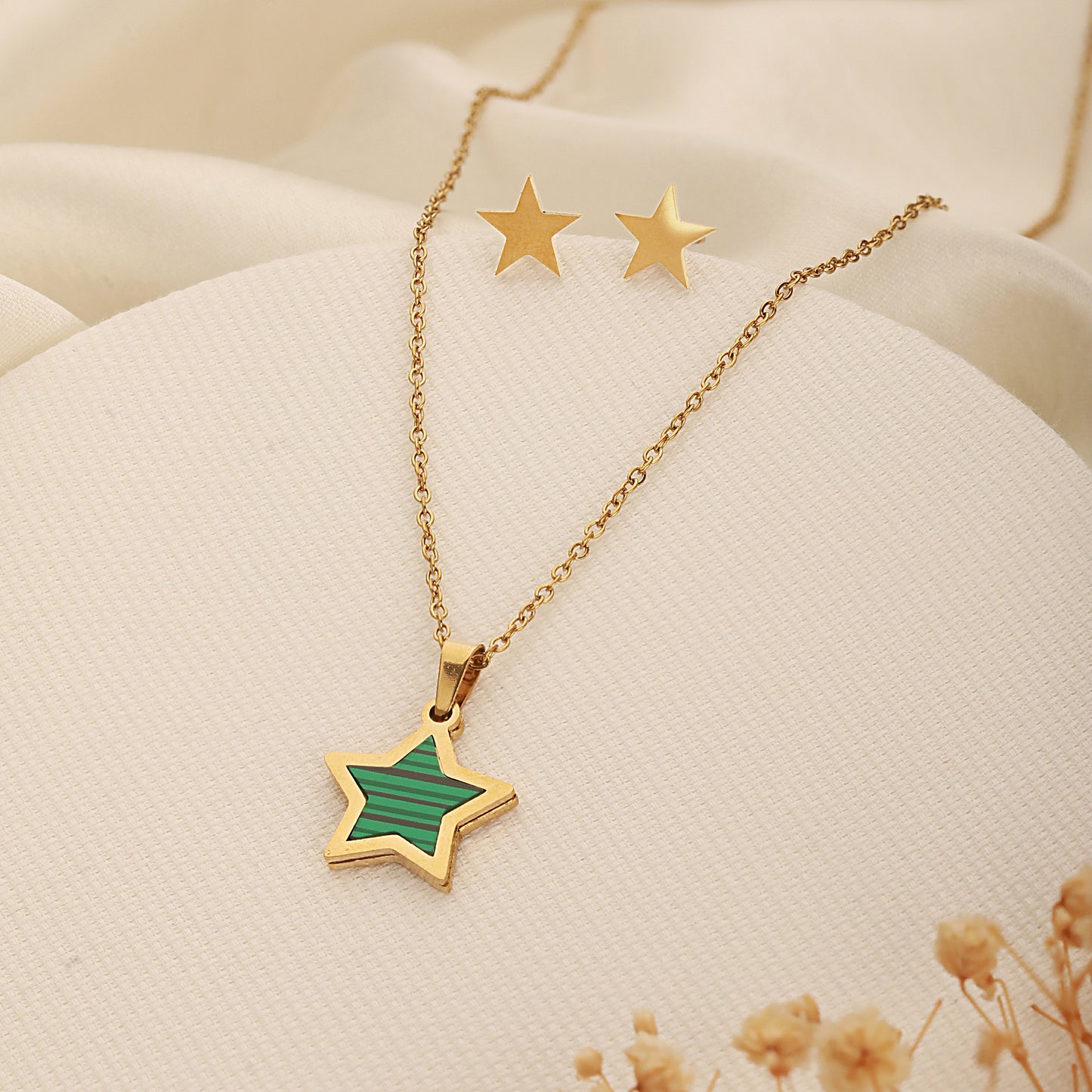 Green Star Jewelry Set for Kids - 18K Gold Plated