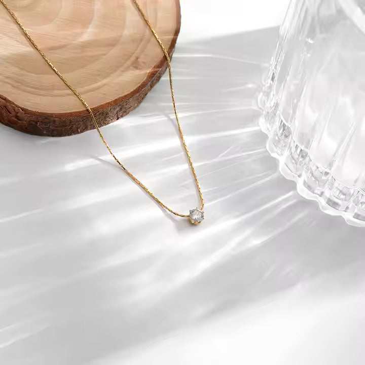 Tesoro Diamond Solitaire Necklace - 18K Gold Plated