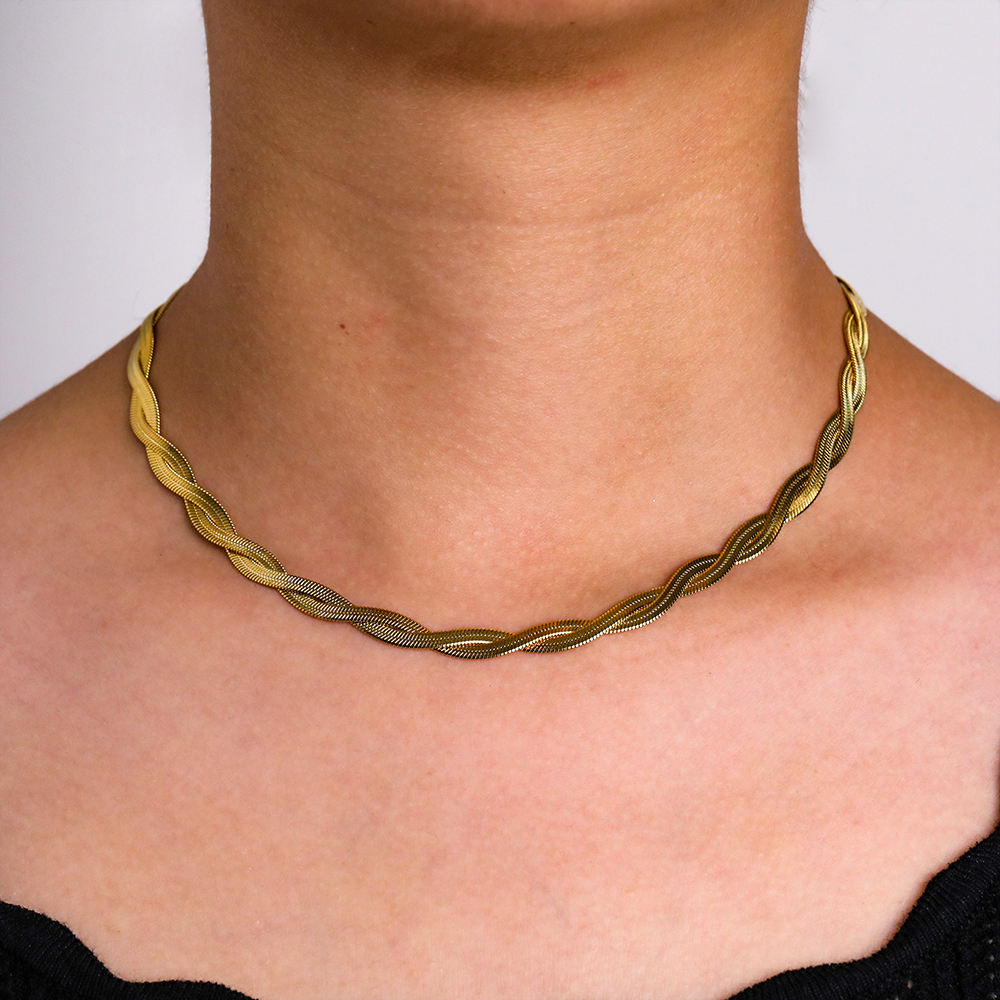 Herringbone Cross Chain Necklace - 18K Gold Plated