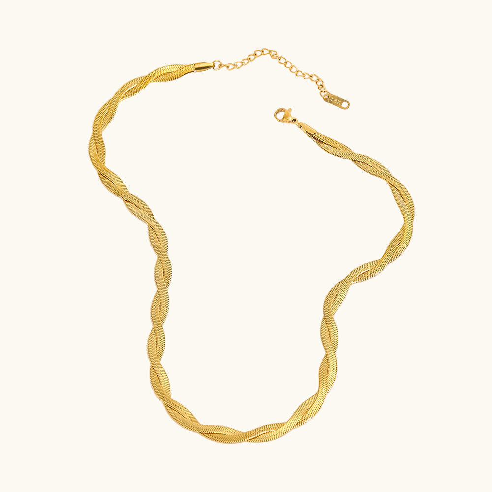 Herringbone Cross Chain Necklace - 18K Gold Plated