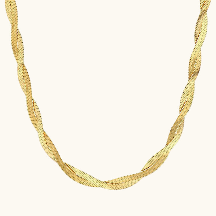 Herringbone Cross Chain Necklace - 18K Gold Plated