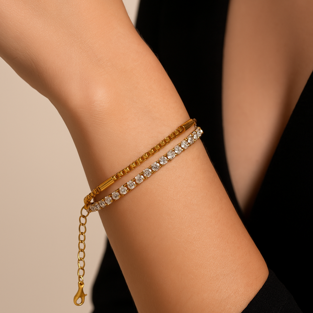 Layered Zirconia Tennis Bracelet - 18K Gold Plated