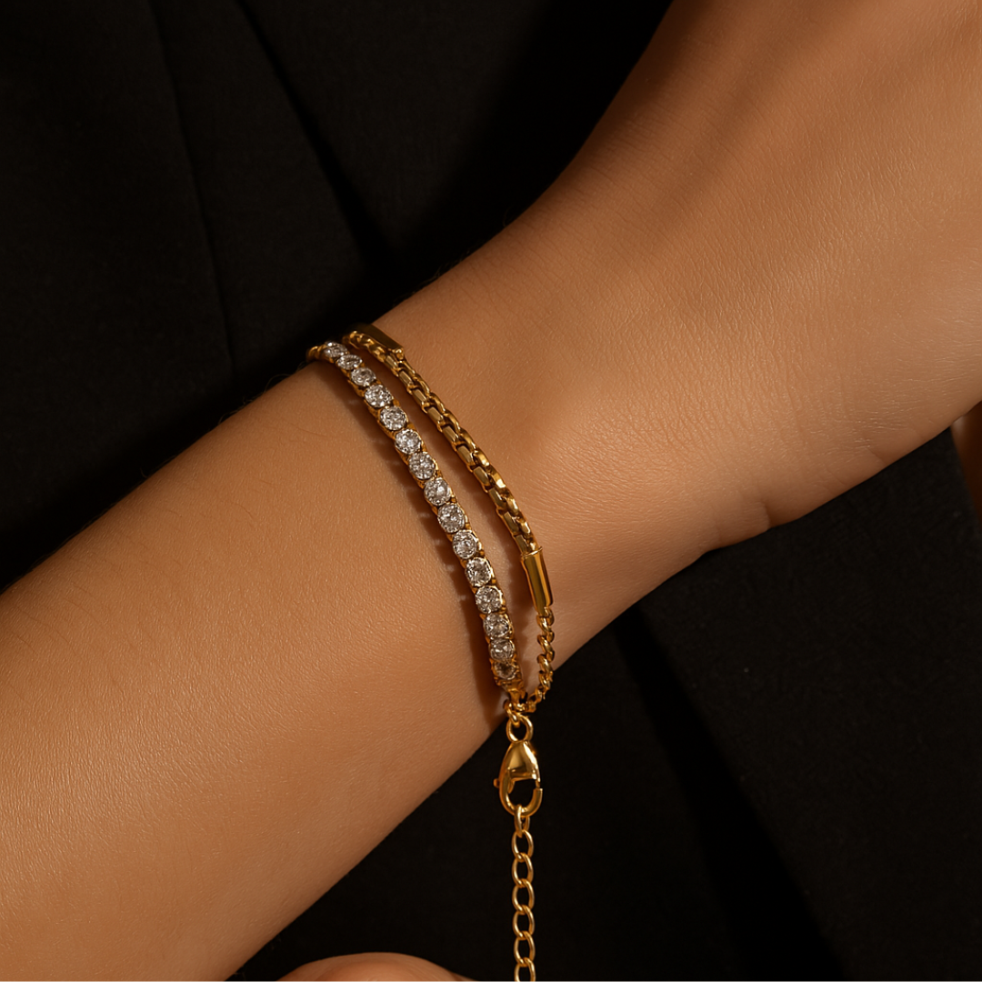 Layered Zirconia Tennis Bracelet - 18K Gold Plated