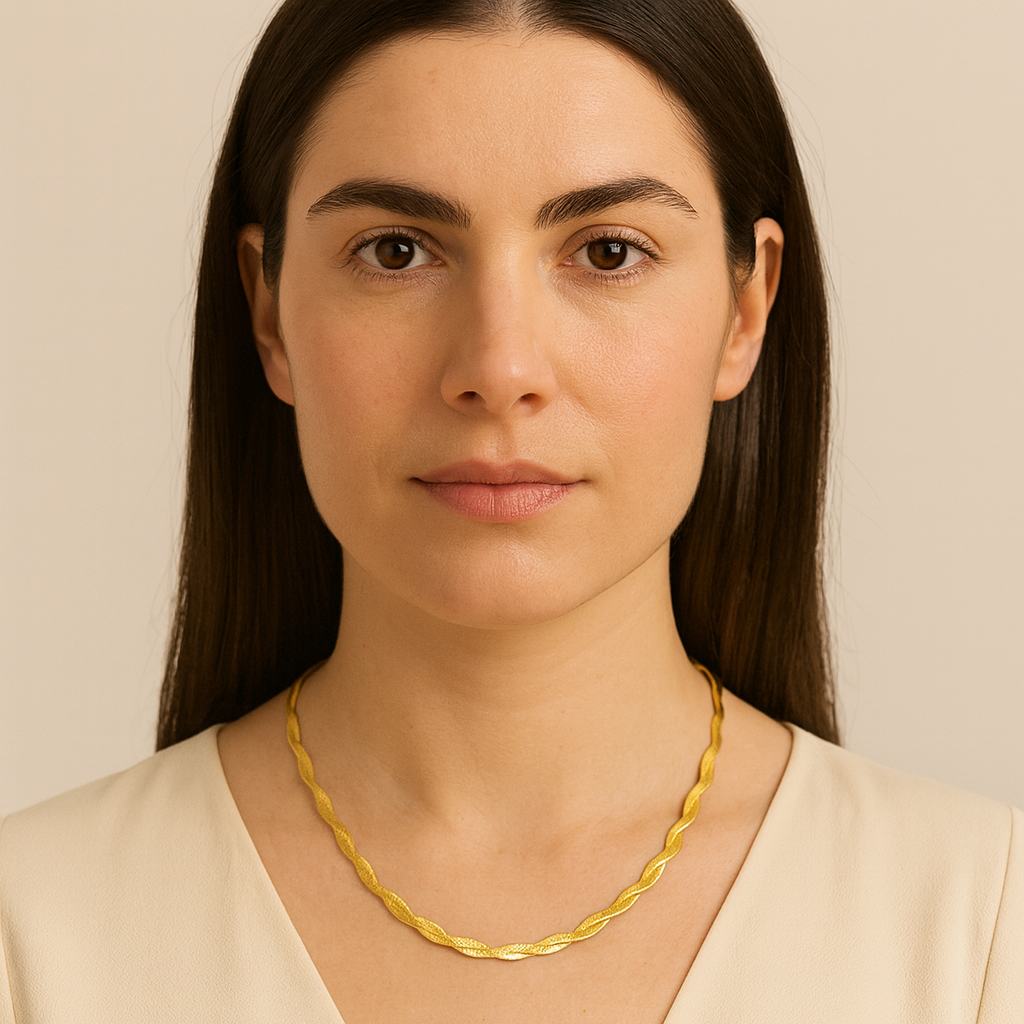 Herringbone Cross Chain Necklace - 18K Gold Plated