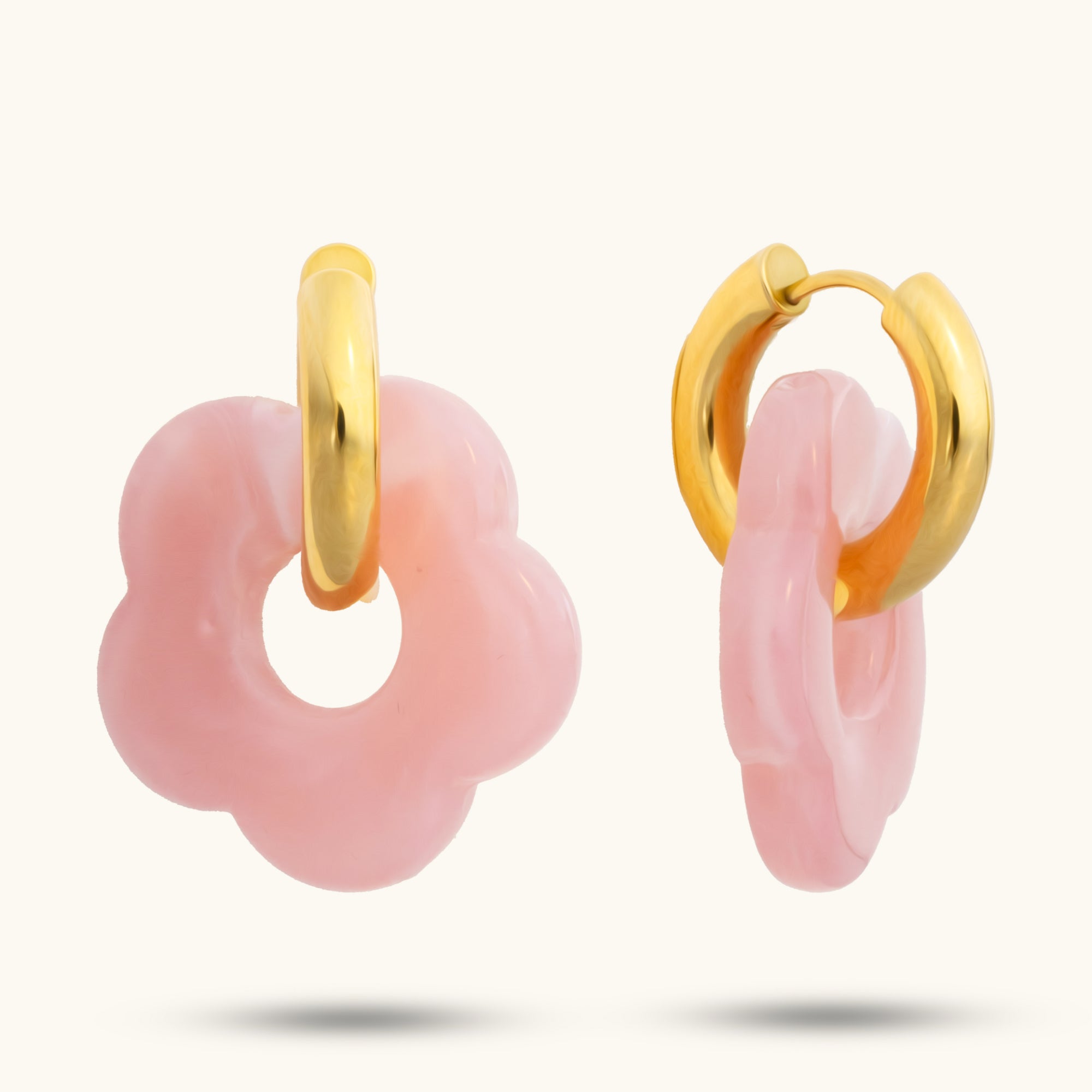 Pink Floral gold hoop earring