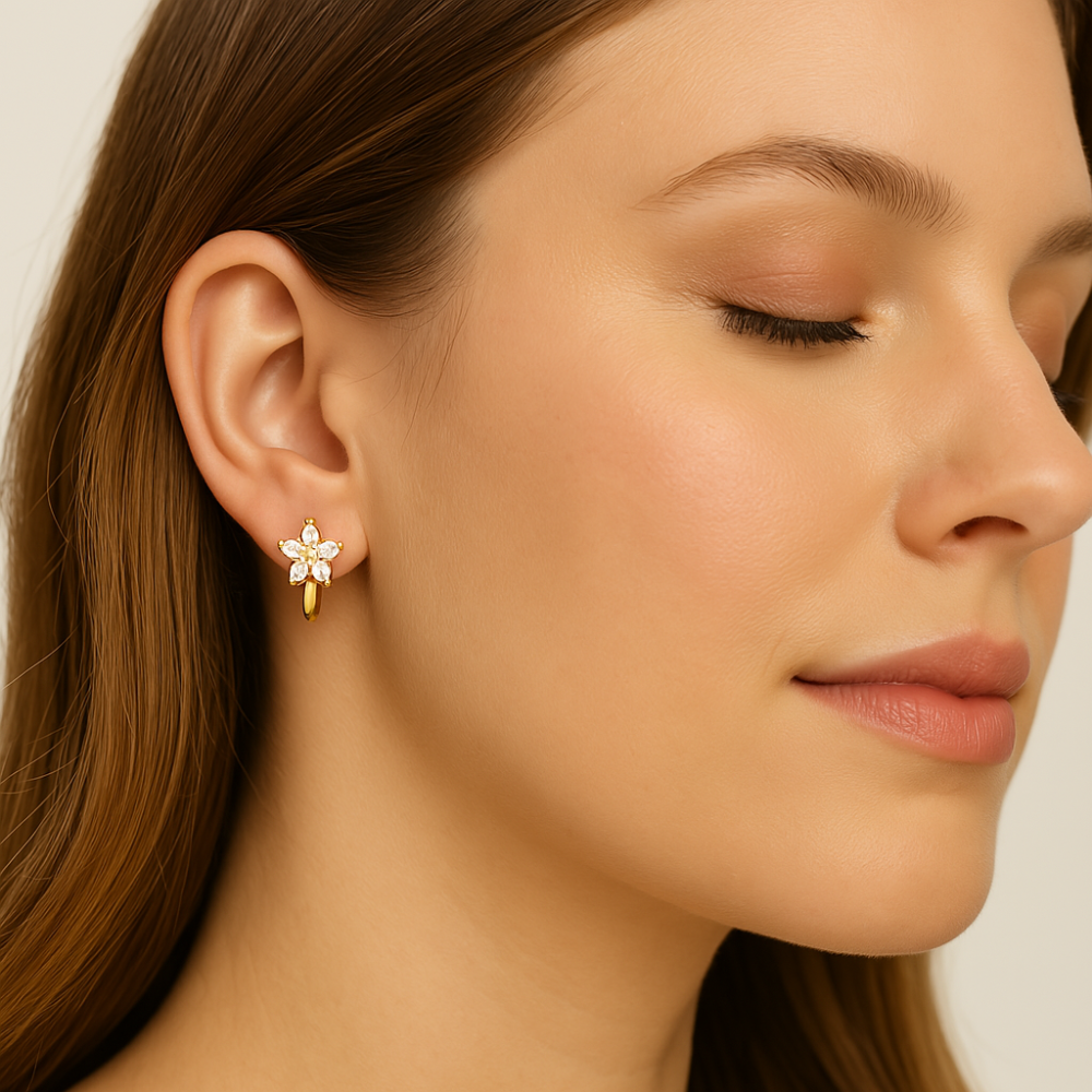 Flazo Flower Huggies Earrings - 18K Gold Plated