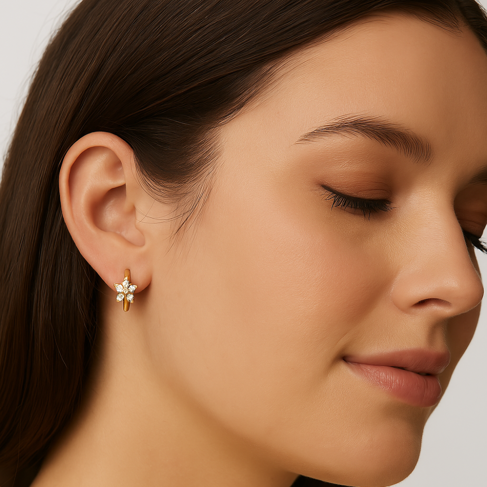 Flazo Flower Huggies Earrings - 18K Gold Plated