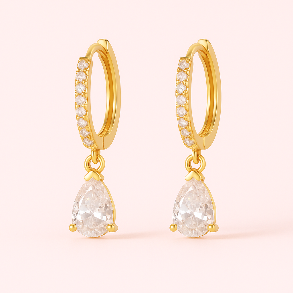 Sia Solitaire Drop Earrings - 18K Gold Plated