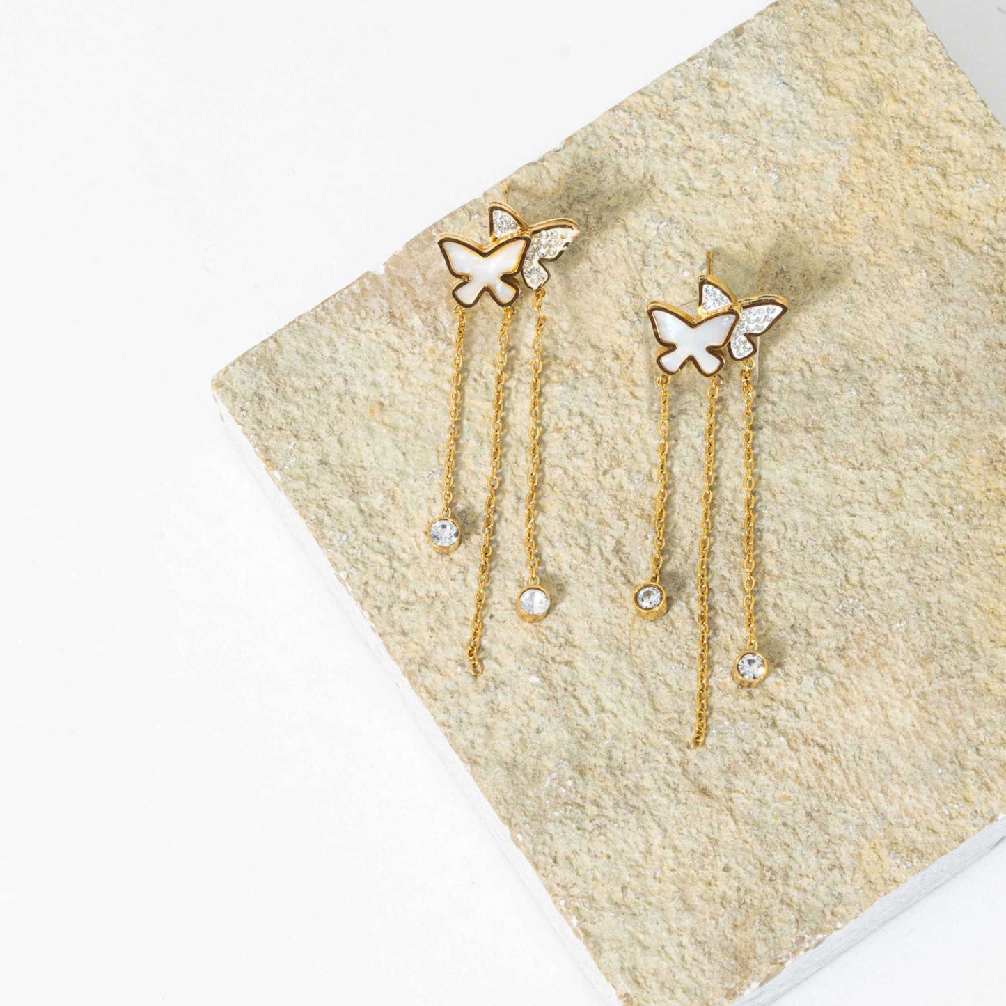 Butterfly Enamel Thready Earrings - 18K Gold Plated