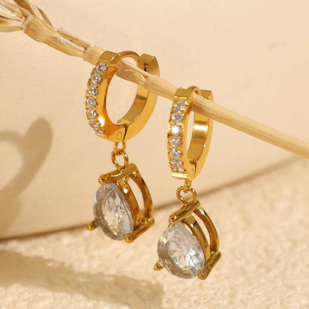 Sia Solitaire Drop Earrings - 18K Gold Plated