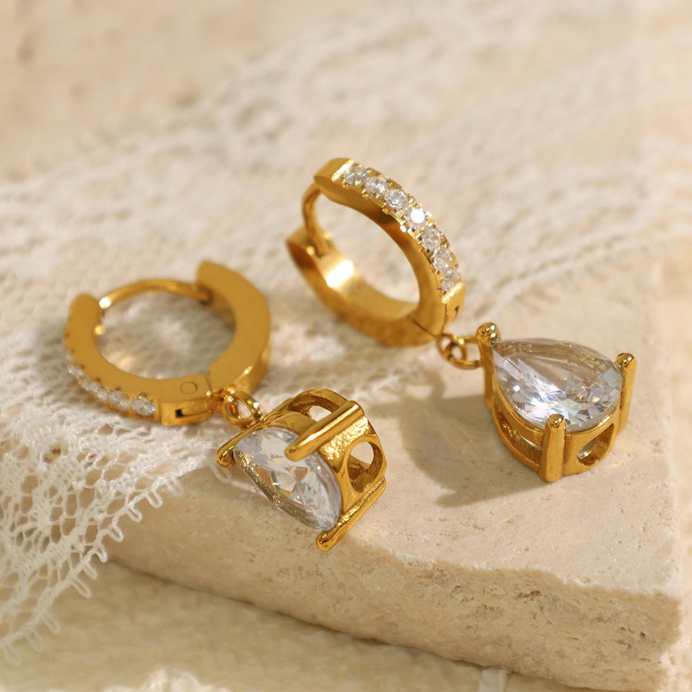 Sia Solitaire Drop Earrings - 18K Gold Plated