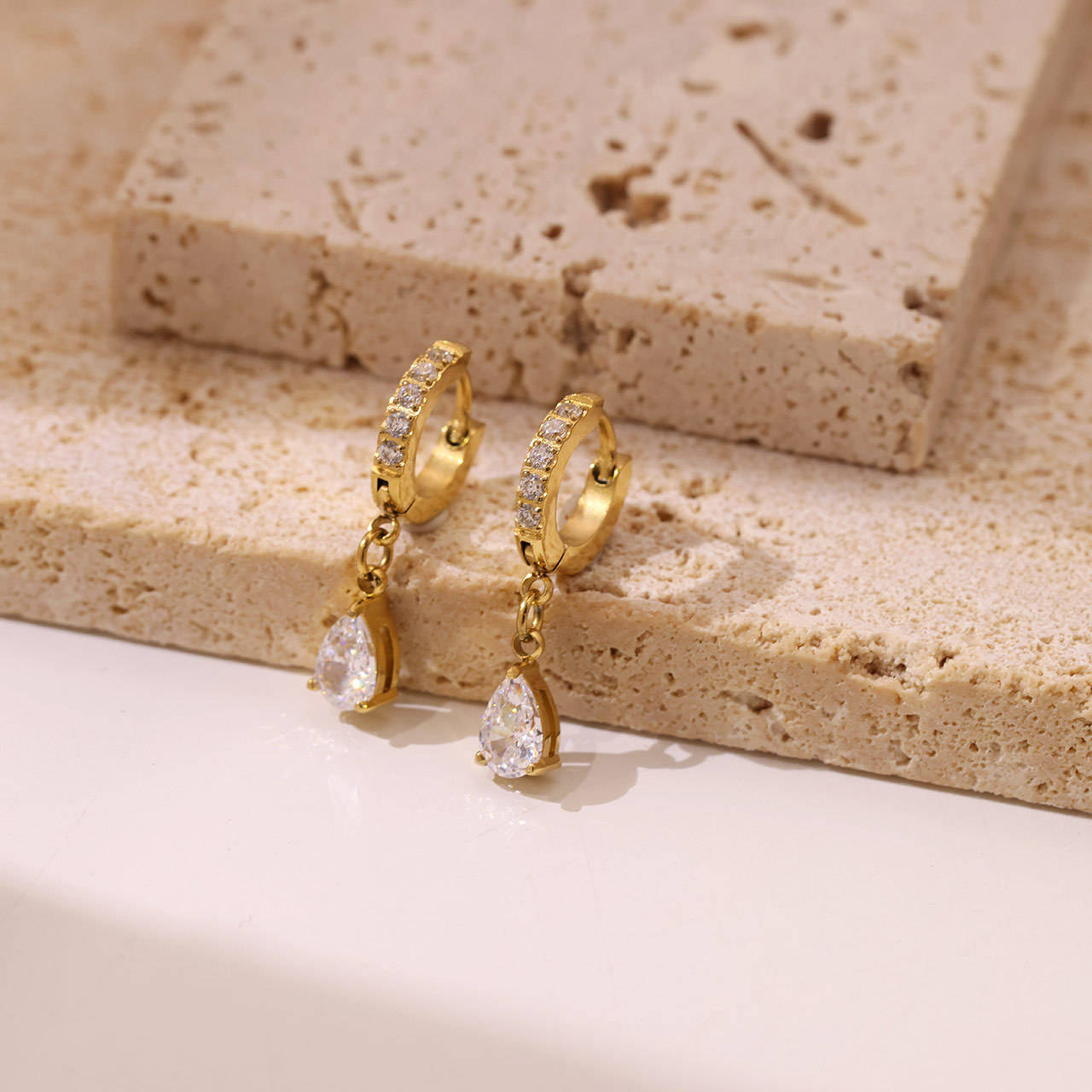 Sia Solitaire Drop Earrings - 18K Gold Plated