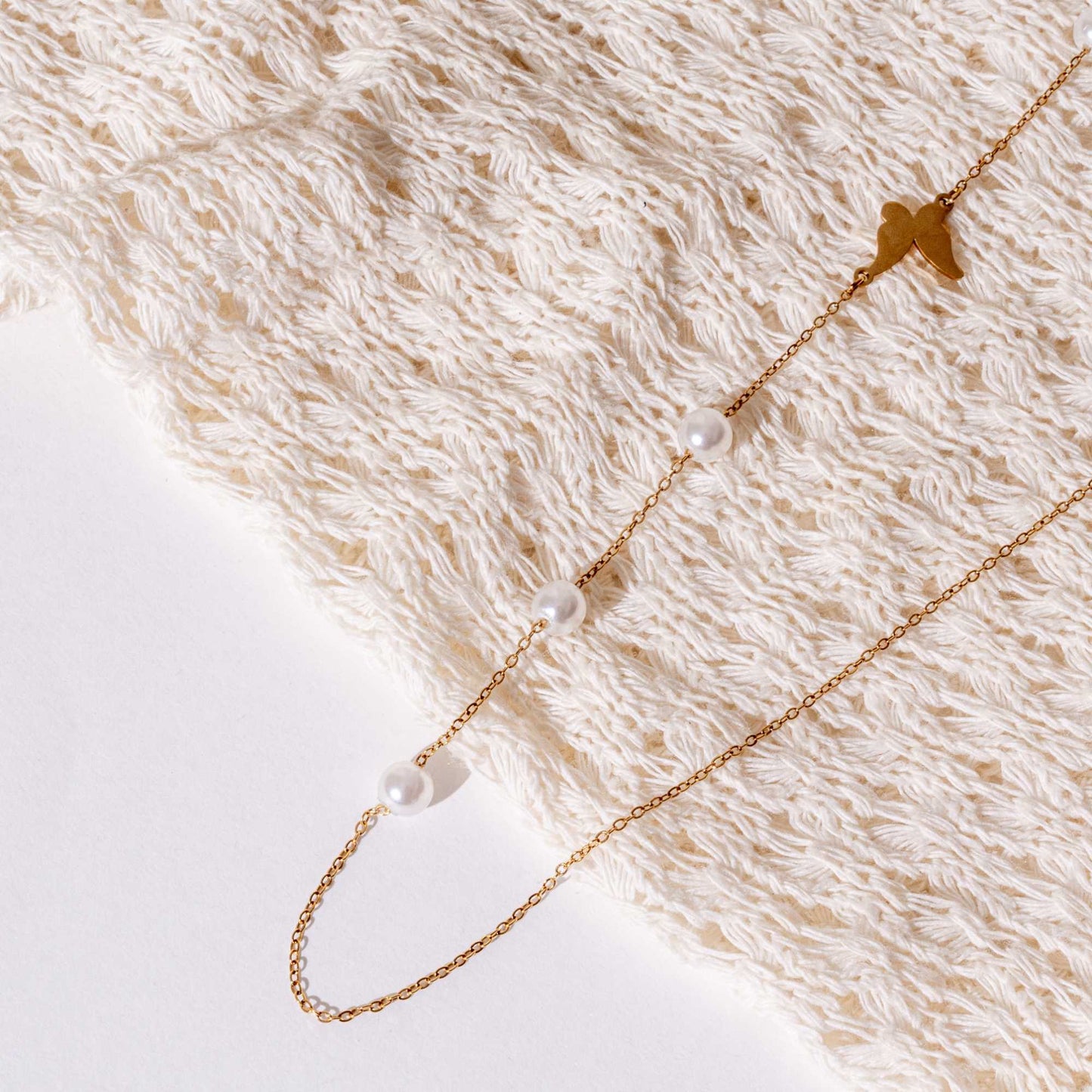 Pearl Ball Drop Butterfly Necklace - 18K Gold Plated