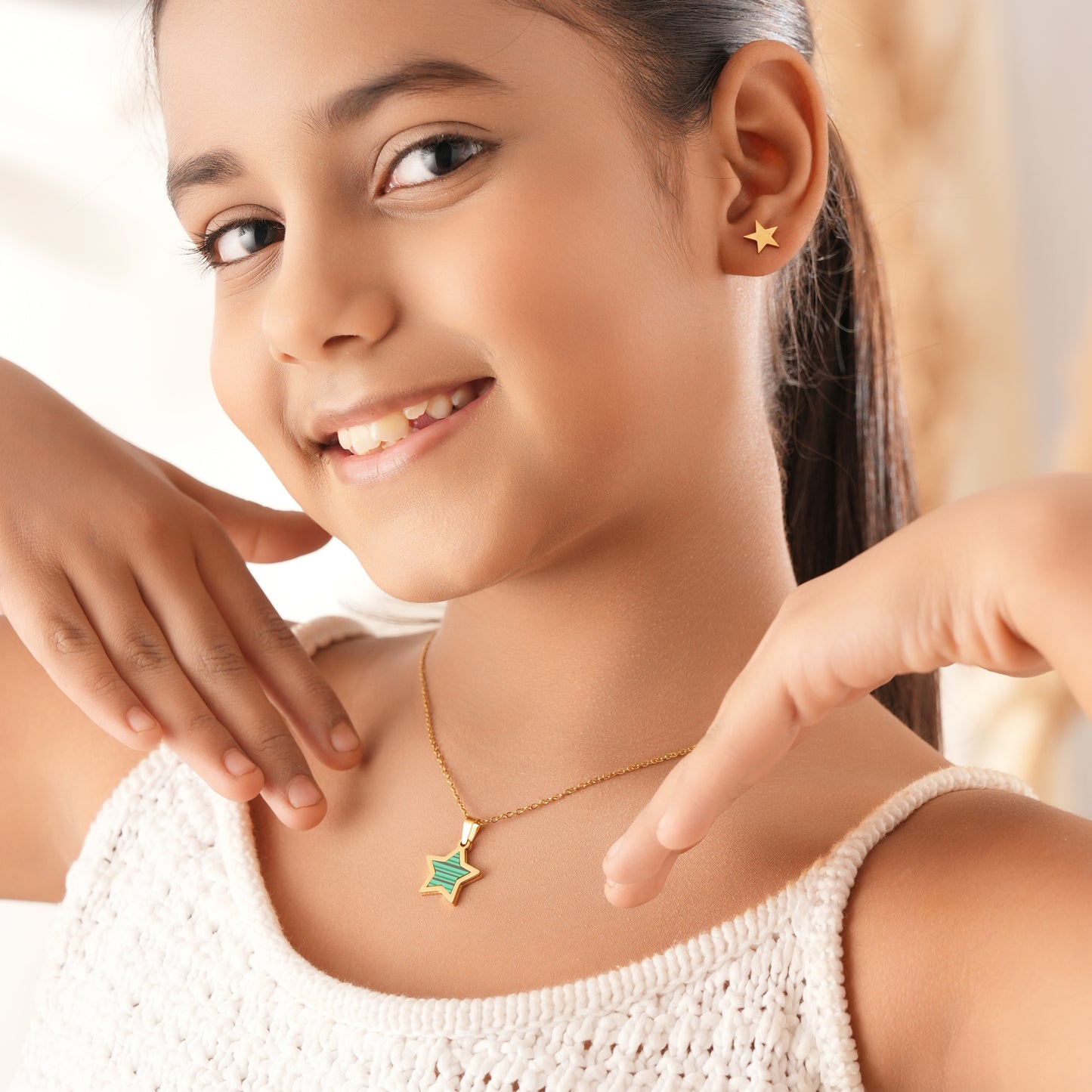 Green Star Jewelry Set for Kids - 18K Gold Plated