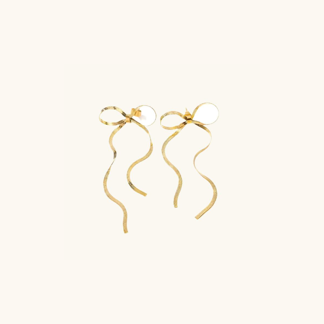 Bow Drop Dainty Earrings - 18K Gold Plated
