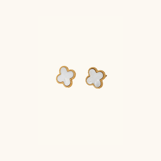 White Clover Stud Earrings - 18K Gold Plated