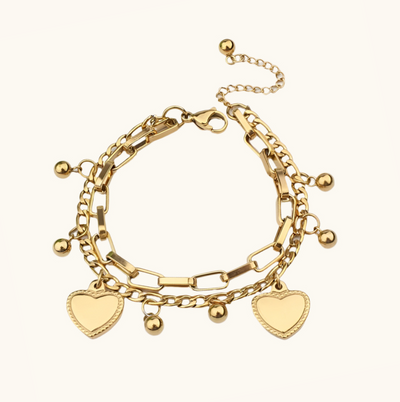 Heart Multilayer Bracelet Stack - 18K Gold Plated