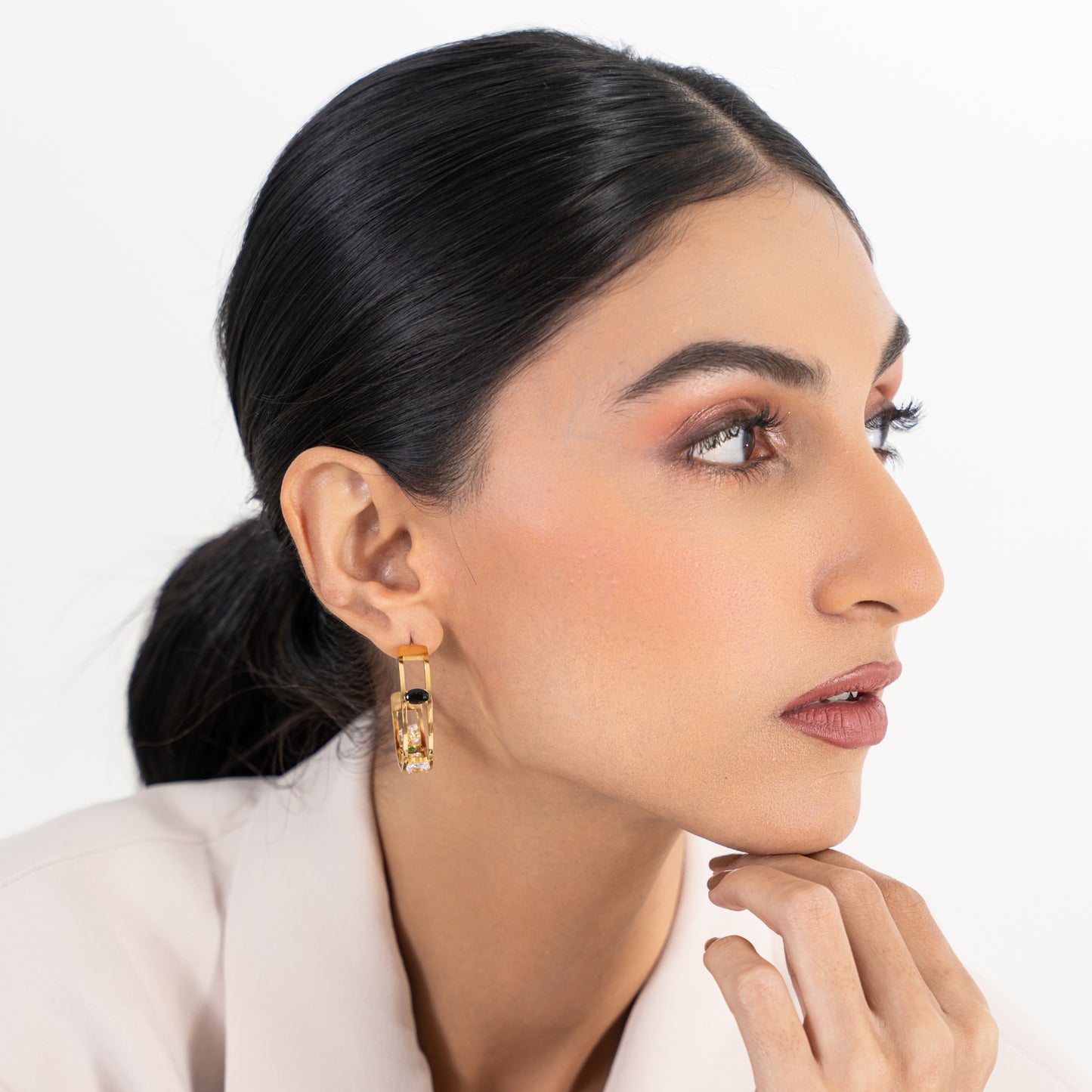 Buy Stony Hoop Earrings - 18K Gold Plated online jewellery
