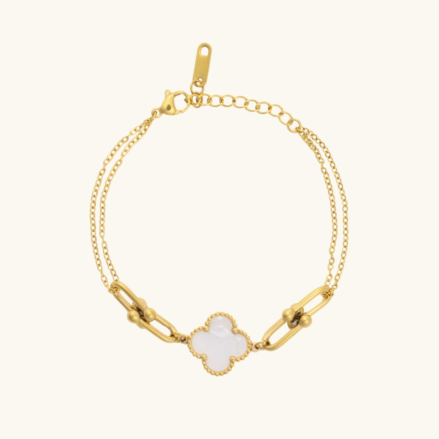 Classy Clover White and Gold Bracelet - 18K Gold Plated