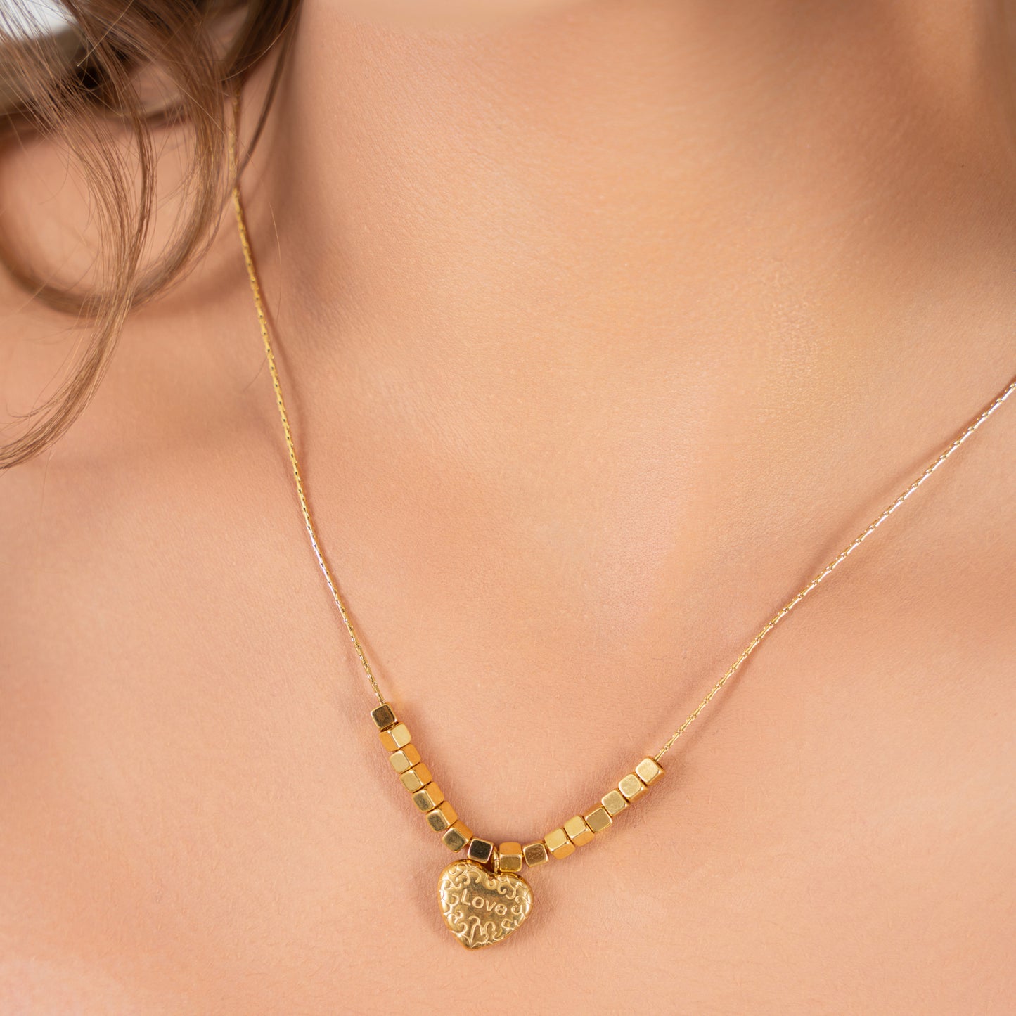 Statement Gold Bar Hearty Necklace - 18K Gold Plated
