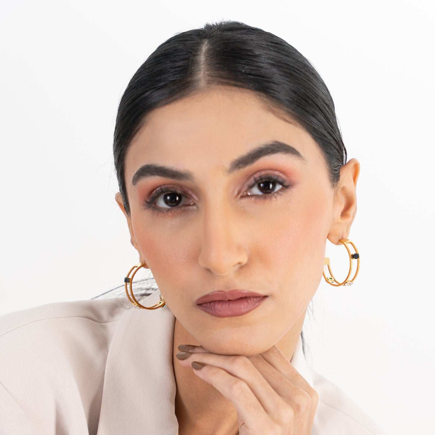 Buy Stony Hoop Earrings - 18K Gold Plated online jewellery