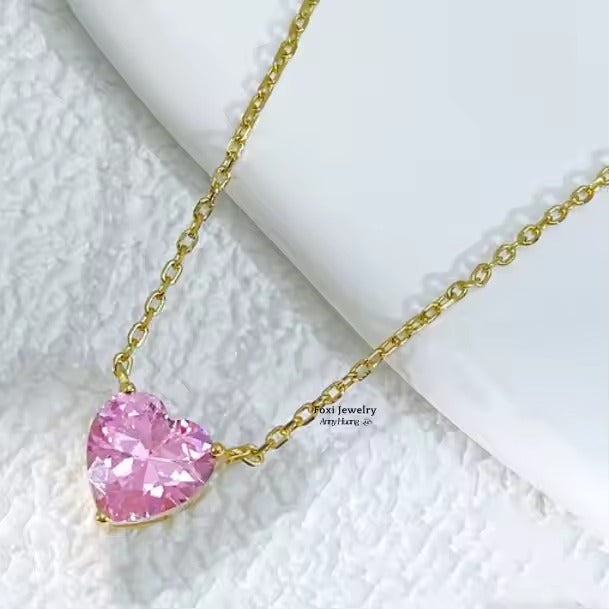 Buy Pink Heart Stone Dainty Necklace online jewellery