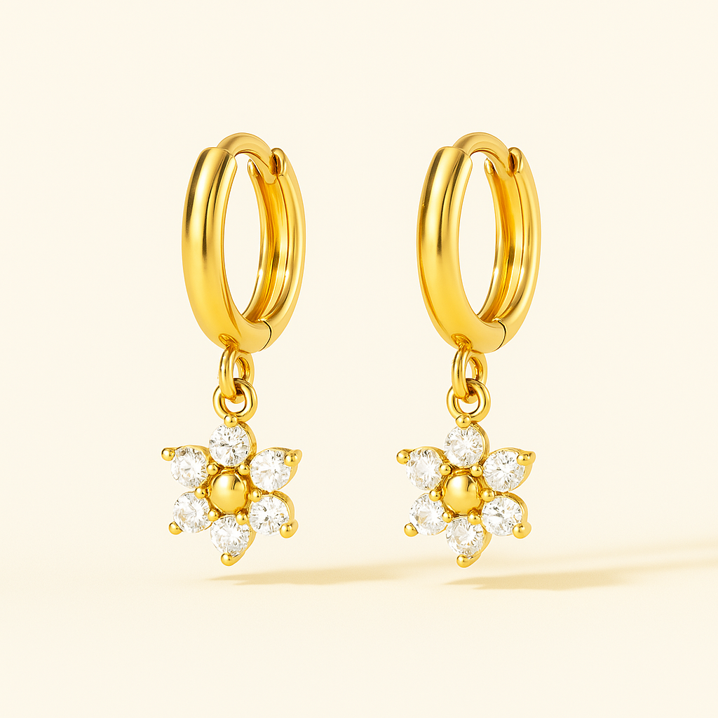 Flower Drop Earrings - 18k Gold Plated