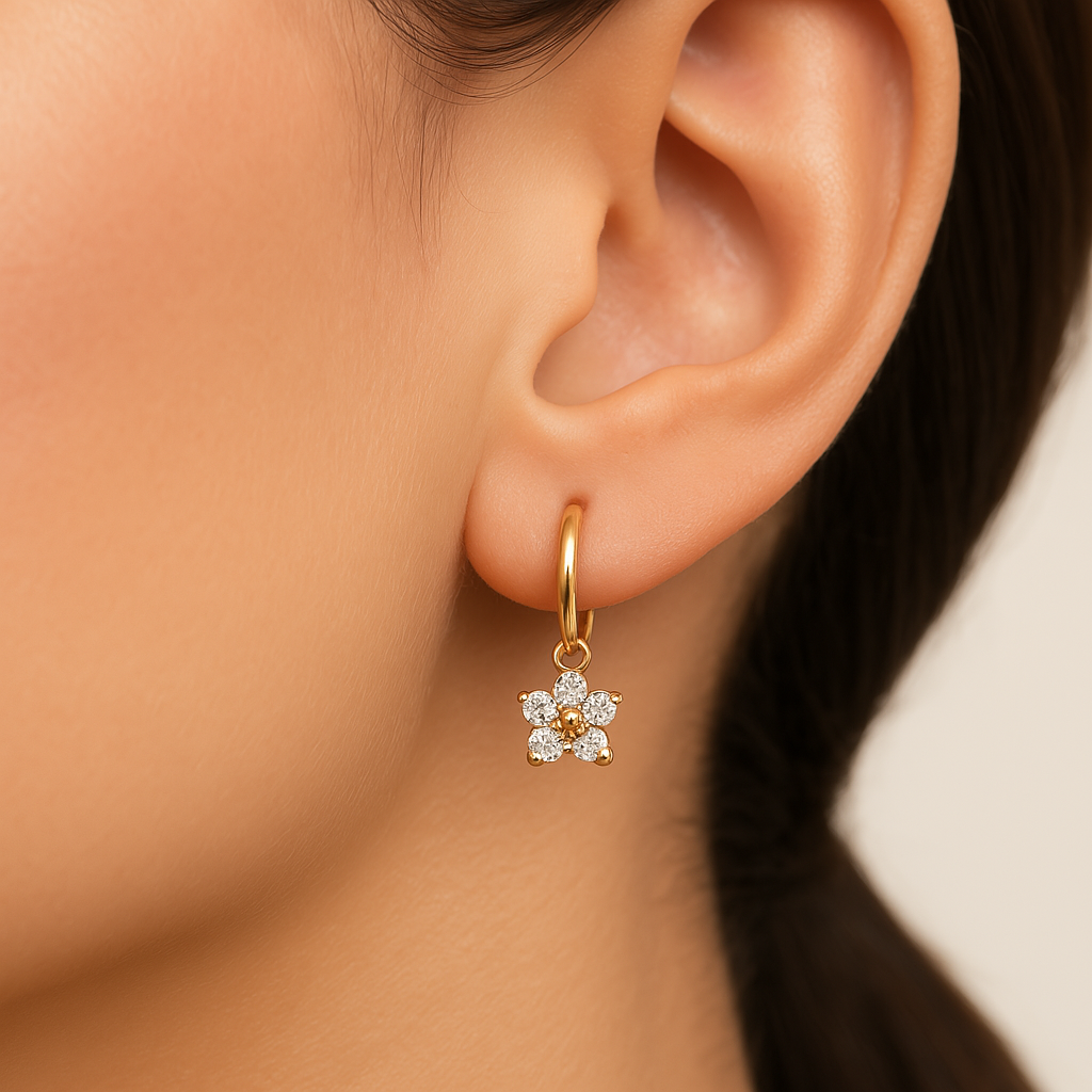 Flower Drop Earrings - 18k Gold Plated