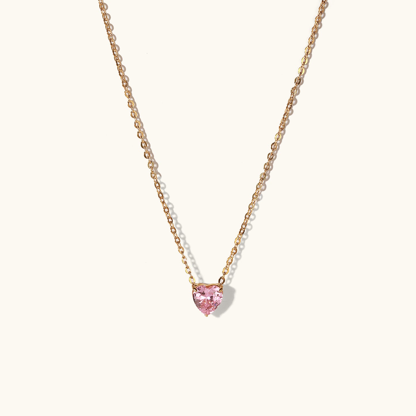 Pink Heart Stone Dainty Necklace - 18K Gold Plated