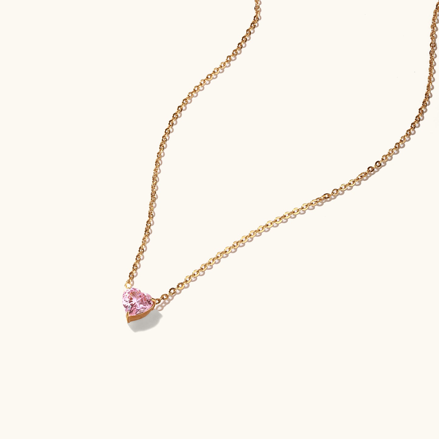 Pink Heart Stone Dainty Necklace - 18K Gold Plated