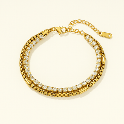 Layered Zirconia Tennis Bracelet - 18K Gold Plated