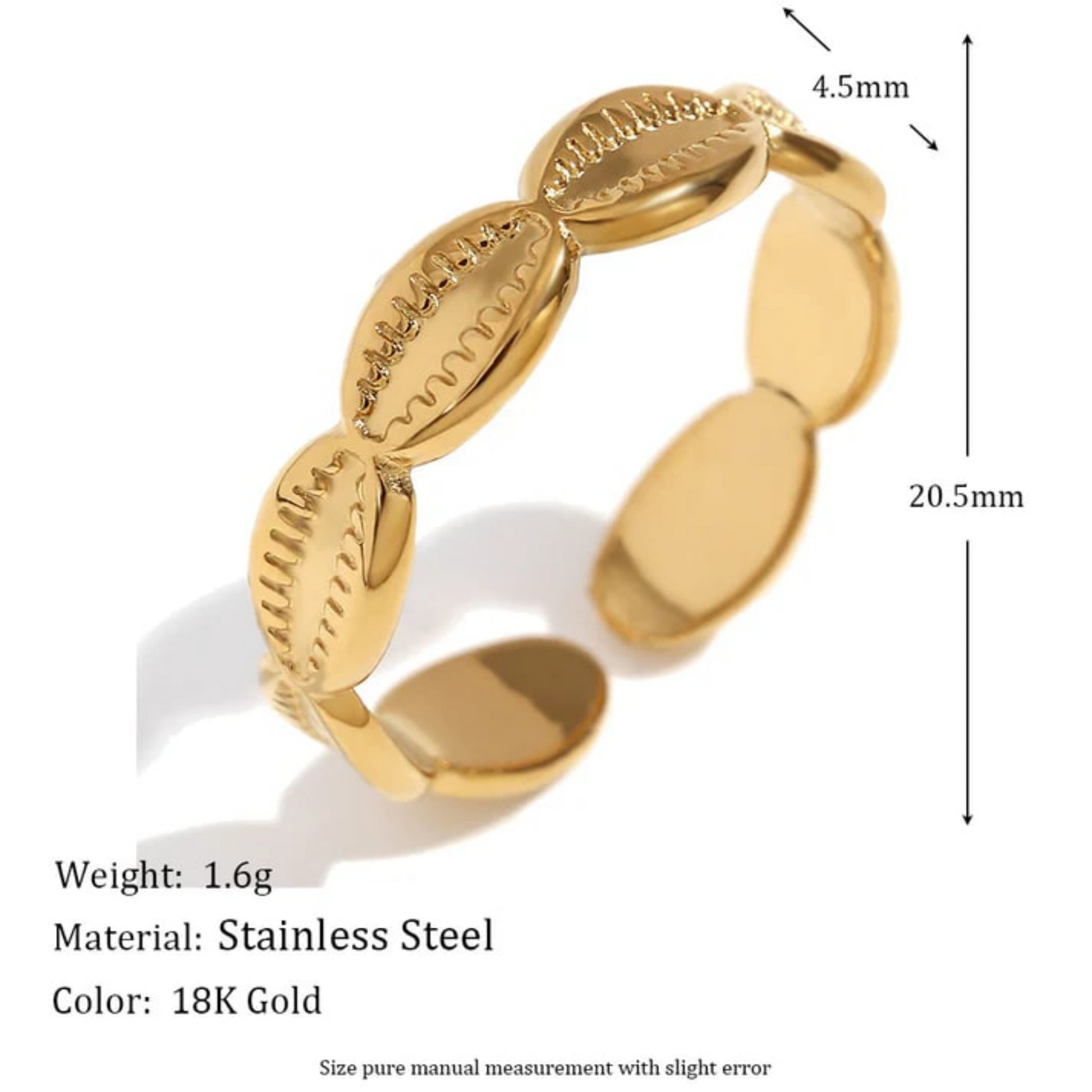 Buy Oval Teethy Ring (Adjustable) - 18K Gold Plated online jewellery