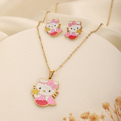 Pink Kitty Jewelry Set for Kids - 18k Gold Plated