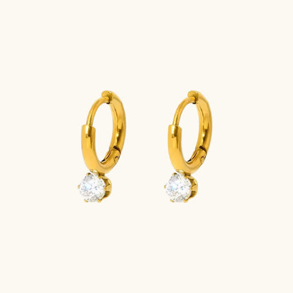 Solitaire Huggie Hoops - 18K Gold Plated