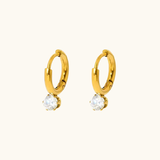 Solitaire Huggie Hoops - 18K Gold Plated