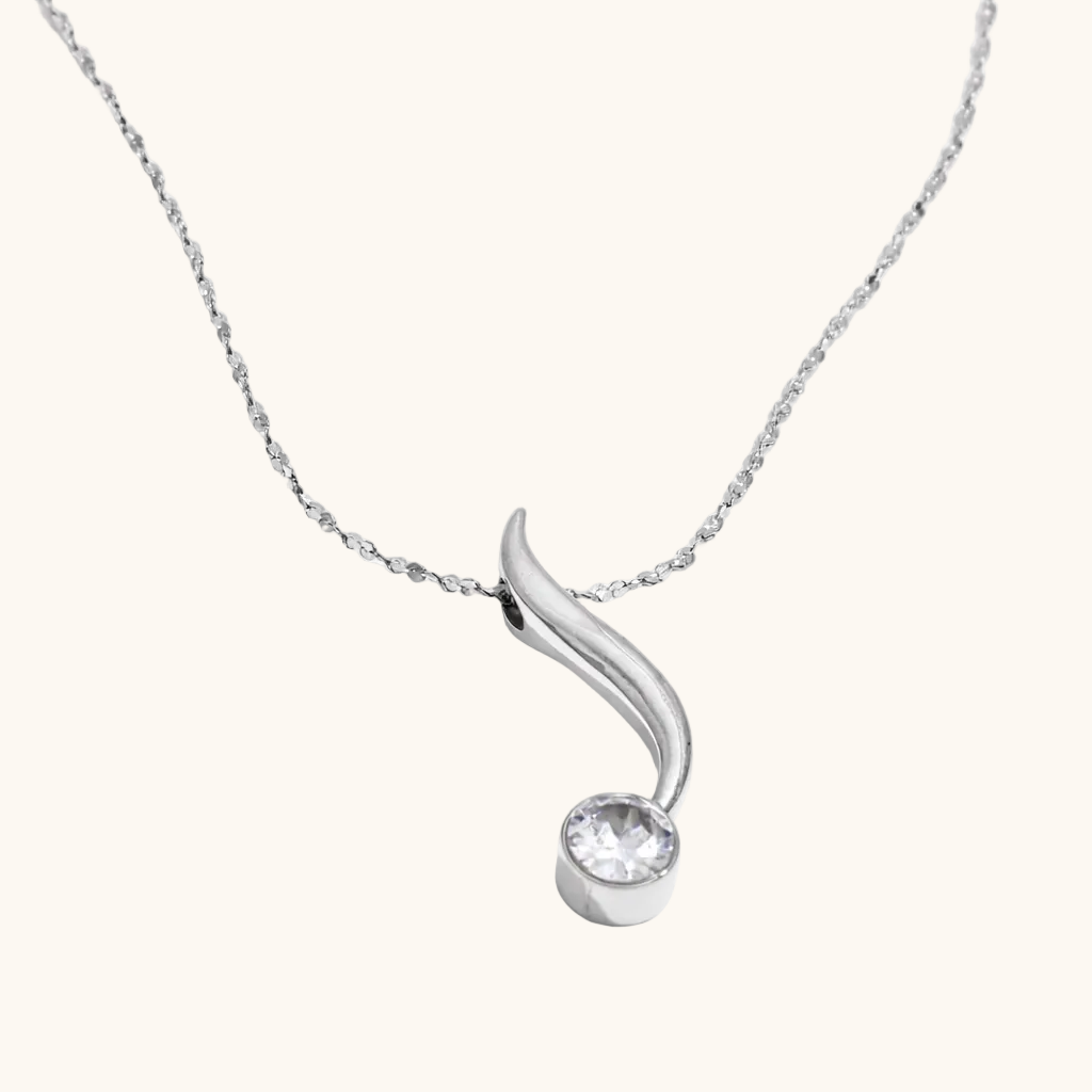 Silver Curve Solitaire Necklace - Silver Plated