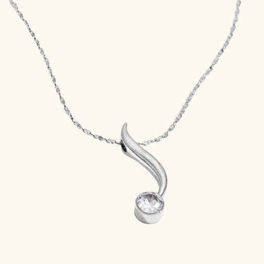 Silver Curve Solitaire Necklace - Silver Plated