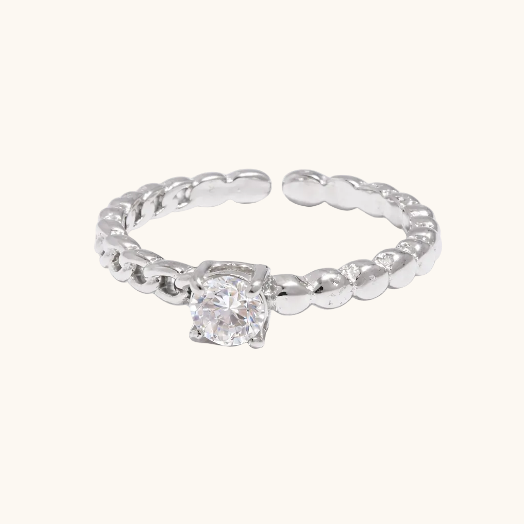 Solitaire Link Ring - Silver Plated (Adjustable)