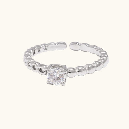 Solitaire Link Ring - Silver Plated (Adjustable)
