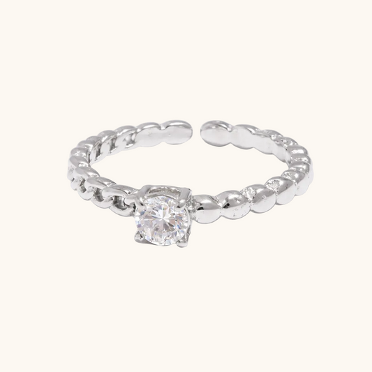 Solitaire Link Ring - Silver Plated (Adjustable)