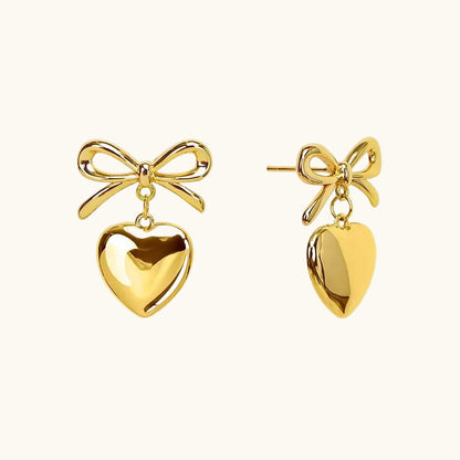 Bow Heart Earrings - 18K Gold Plated