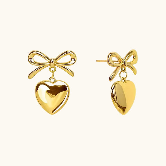 Bow Heart Earrings - 18K Gold Plated
