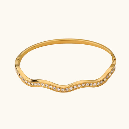 WaveLine Crystal Bangle - 18K Gold Plated
