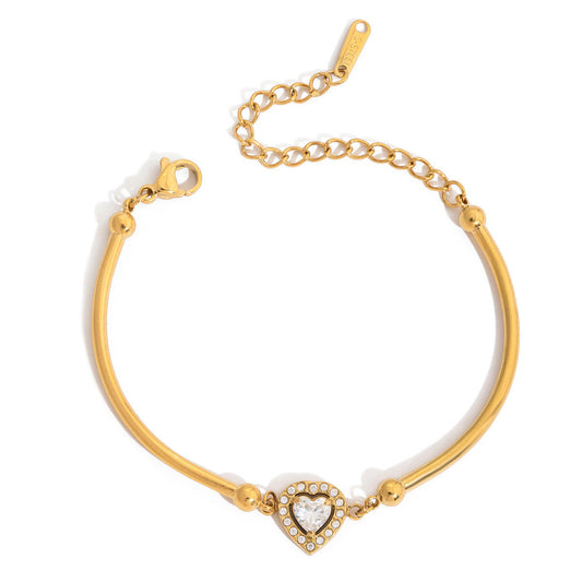 Crystal Heart Charm Bracelet - 18K Gold Plated