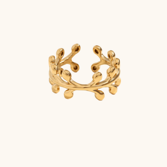 Flower Branch Ring (Adjutable) - 18K Gold  Plated