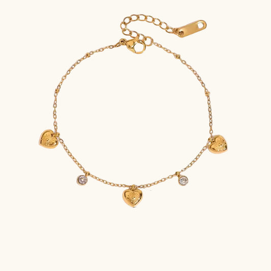 Heart Drop Charm Bracelet - 18K Gold Plated