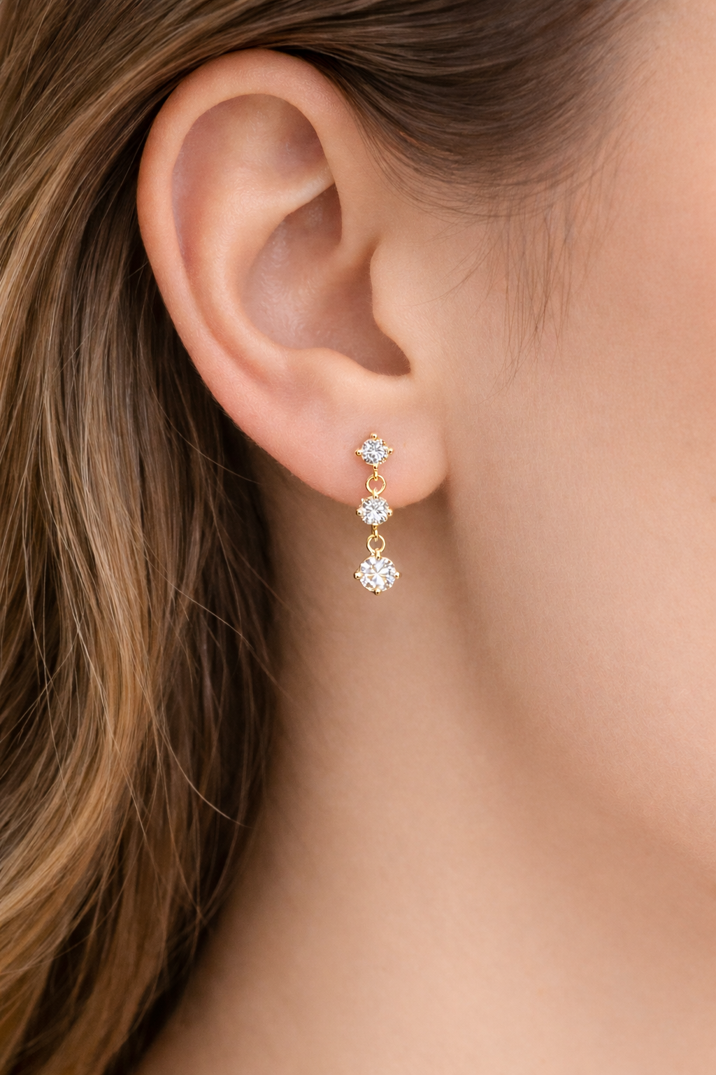 Trio Drift Gold Earrings - 18K Gold Plated