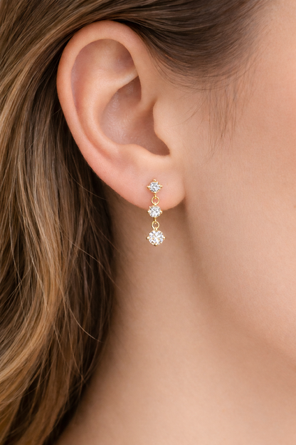 Trio Drift Gold Earrings - 18K Gold Plated